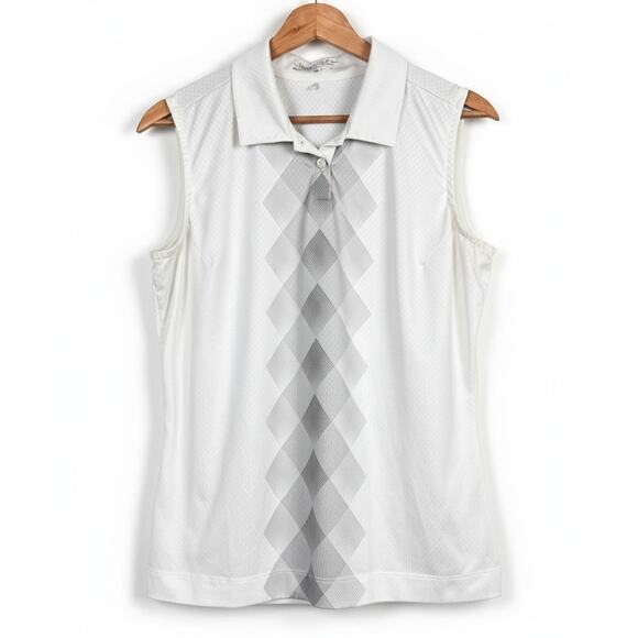 Nike Golf Women M Dri-Fit Athleisure Golfcore Tenniscore Preppy Argyle Polo Tank - Picture 1 of 9